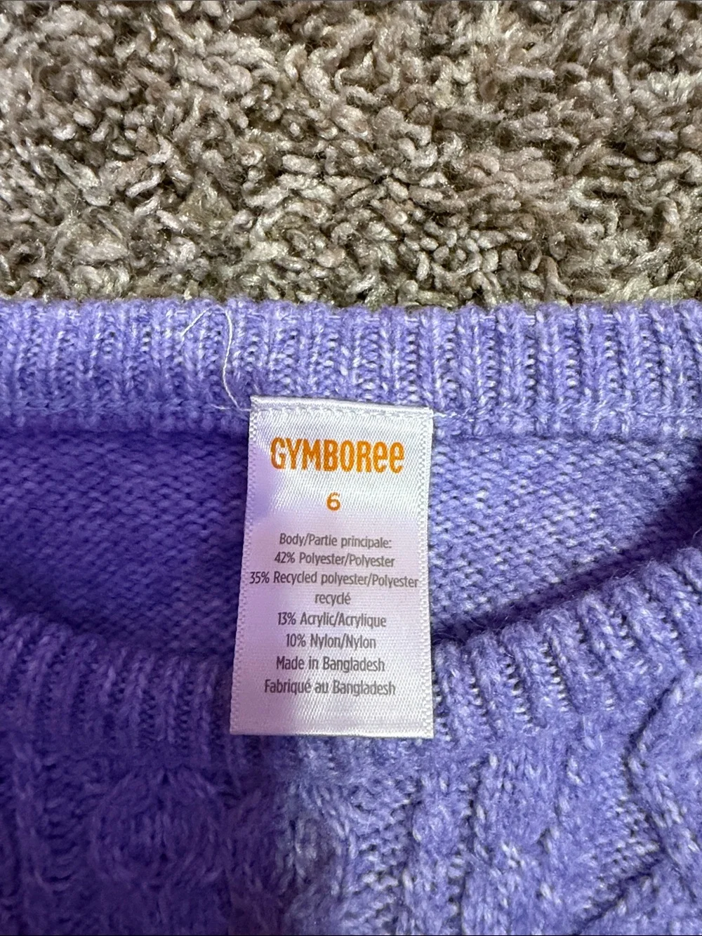 Gymboree Lavender Cable Knit Crewneck with Ruffle Hem